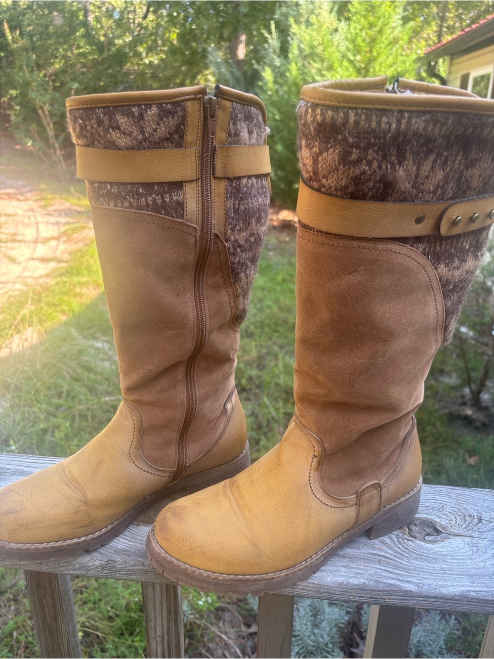 Muk Luks Tan & Brown Knit-Top Tall Boots